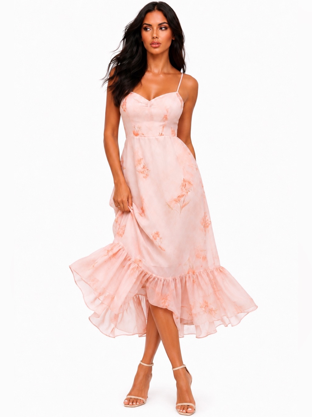 Aw Bridal Floral Blush Pink Dress Size 2 Wedding Guest Bridesmaid Chiffon Nwot